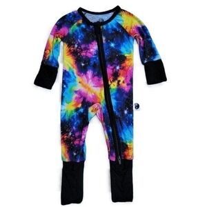 Day and Night Bamboo Neon Galaxy Print Convertible Zip Romper Pajamas Size NB